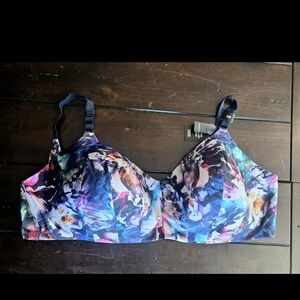 New Torrid Navy Blue Floral Print Padded Underwire Bra 42H 42 H